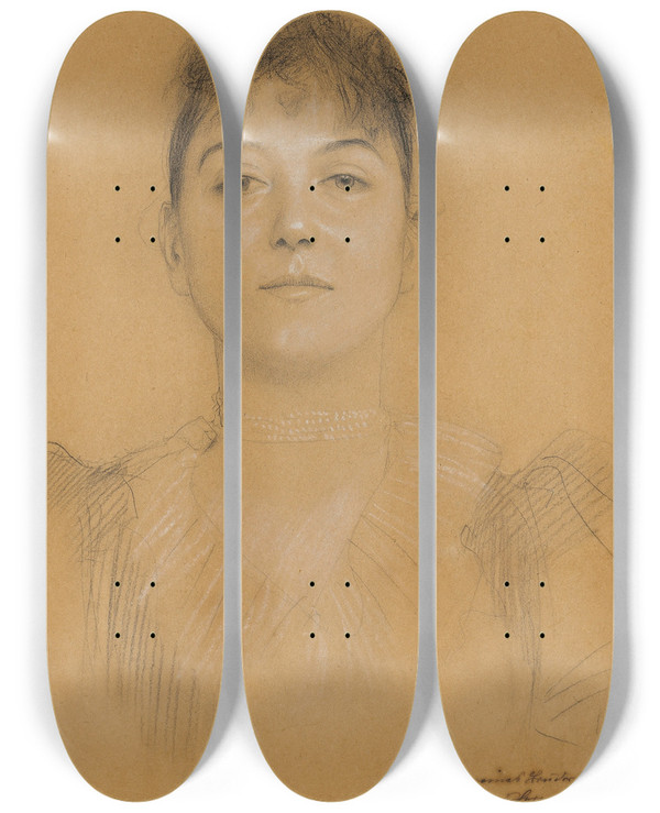 Triptych art skateboard deck of Gustav Klimt Portrt Einer Frau by Gustav Klimt (1862-1918)