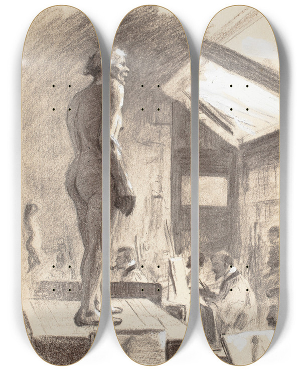 Triptych art skateboard deck of Eero Jrnefelt Taidekoulusta Miesmalli Etualalla by Eero Jarnefelt (1863-1937)