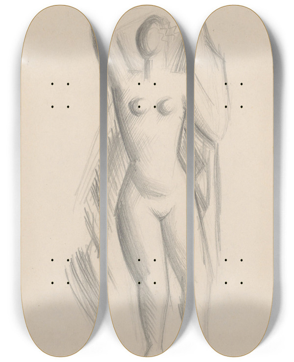 Triptych art skateboard deck of Mikul Galanda Sketchbook_35 by Mikulas Galanda (1895-1938)
