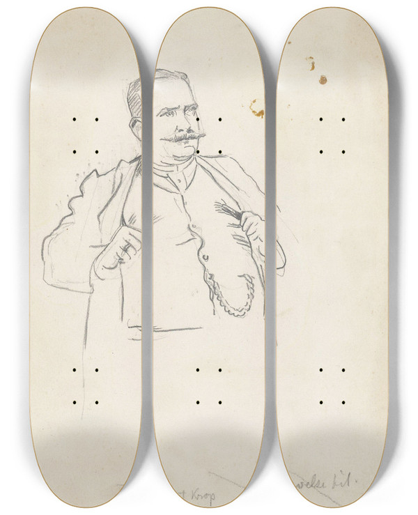 Triptych art skateboard deck of Christian Krohg Kaptein Mohn by Christian Krohg (1852-1925)