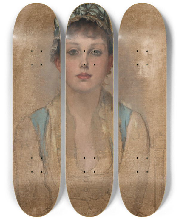 Triptych art skateboard deck of James Tissot Portrait De Kathleen Newton by James Tissot (1836-1902)