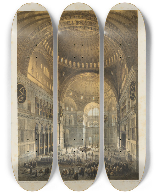 Triptych art skateboard deck of Gaspare Fossati Aya Sofia Constantinople As Recently Restored By Order Of H M The Sultan Abdulmedjid Pl04 by Gaspare Fossati (1809-1883)
