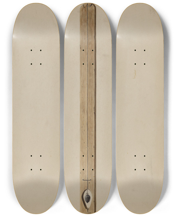 Triptych art skateboard deck of Walter Praefke Plumb Line And Board by Walter Praefke