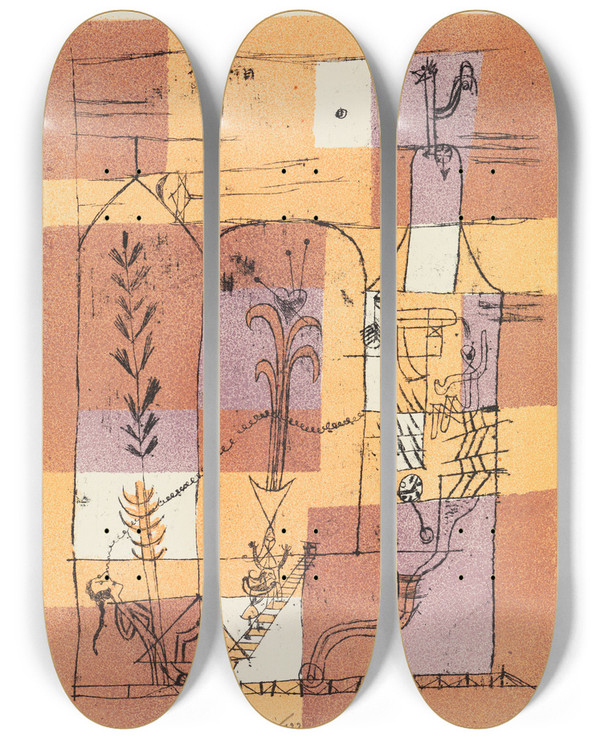 Triptych art skateboard deck of Paul Klee Hoffmanneske Szene by Paul Klee (1879-1940)