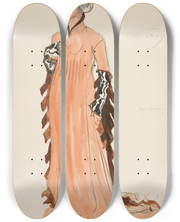 Triptych art skateboard deck of Edwin Austin Abbey A Lady Costume Sketch For Henry Irvings Planned Production Of King Richard Ii_2 by Edwin Austin Abbey (1852-1911)