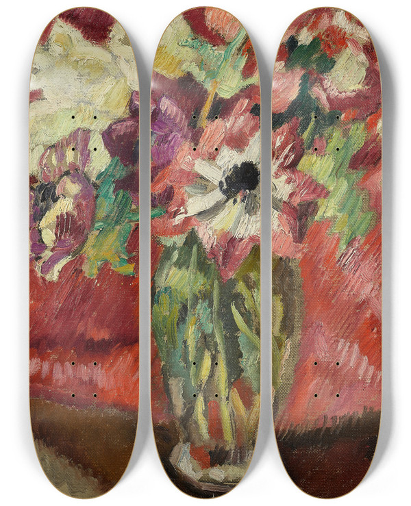 Triptych art skateboard deck of Louis Valtat Bouquet Au Vase De Crystal by Louis Valtat (1869-1952)