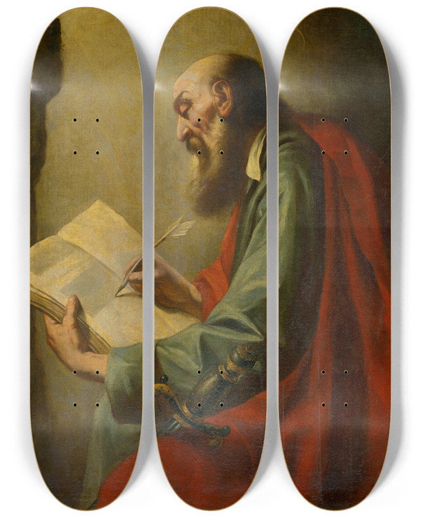 Triptych art skateboard deck of Follower Of Guercino Saint Paul by Follower Of Guercino (1591-1666)