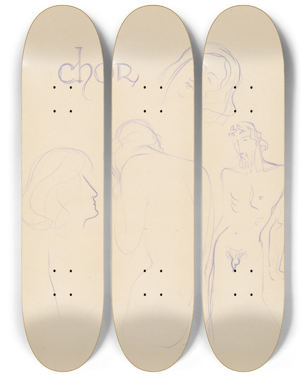 Triptych art skateboard deck of Mikul Galanda Sketchbook_100 by Mikulas Galanda (1895-1938)