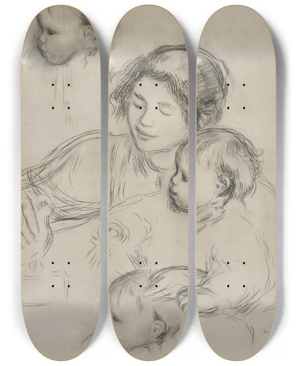 Triptych art skateboard deck of Pierreauguste Renoir Gabrielle Et Jean Renoir Jouanttude by Pierre-Auguste Renoir (1841-1919)
