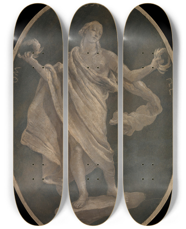 Triptych art skateboard deck of Workshop Of Giovanni Battista Tiepolo Allegorical Figure Representing A Virtue Possibly Patriotism by Workshop Of Giovanni Battista Tiepolo (1696-1770)