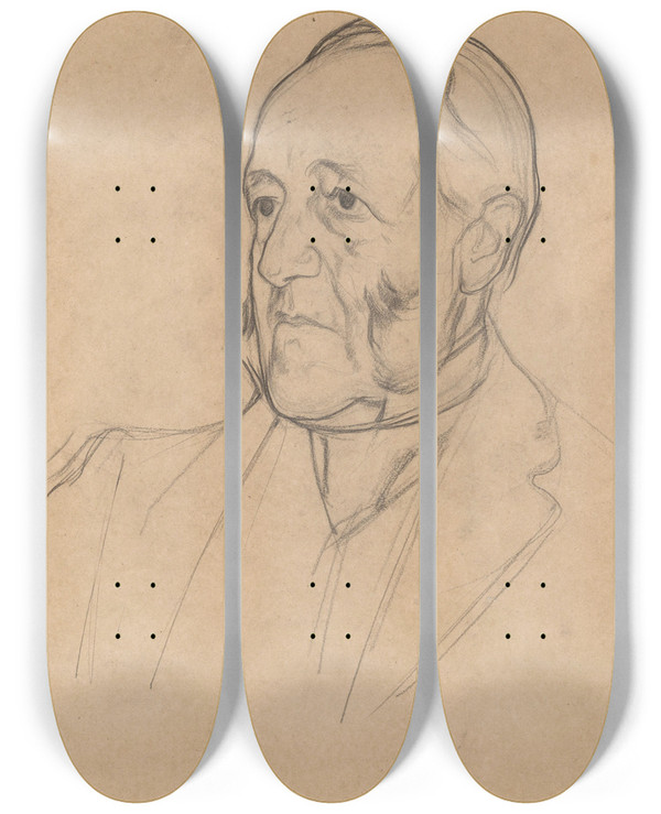 Triptych art skateboard deck of Jan Veth Portret Van Een Heer Met Bakkebaarden Naar Links by Jan Veth (1864-1925)