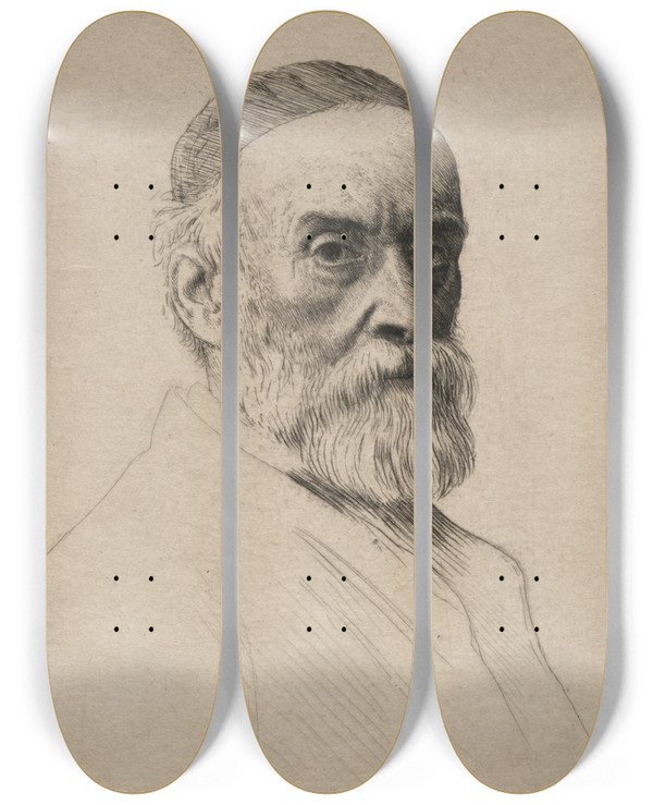 Triptych art skateboard deck of Alphonse Legros George Frederick Watts by Alphonse Legros (1837-1911)