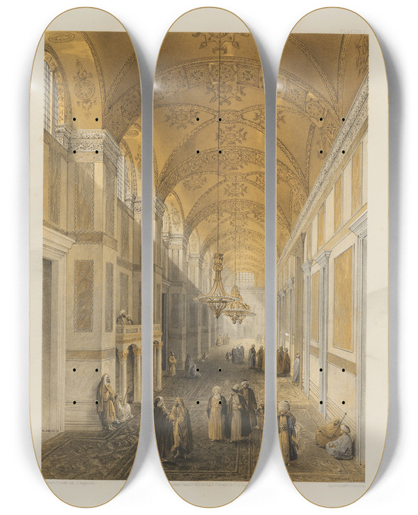 Triptych art skateboard deck of Gaspare Fossati Aya Sofia Constantinople As Recently Restored By Order Of H M The Sultan Abdulmedjid Pl02 by Gaspare Fossati (1809-1883)