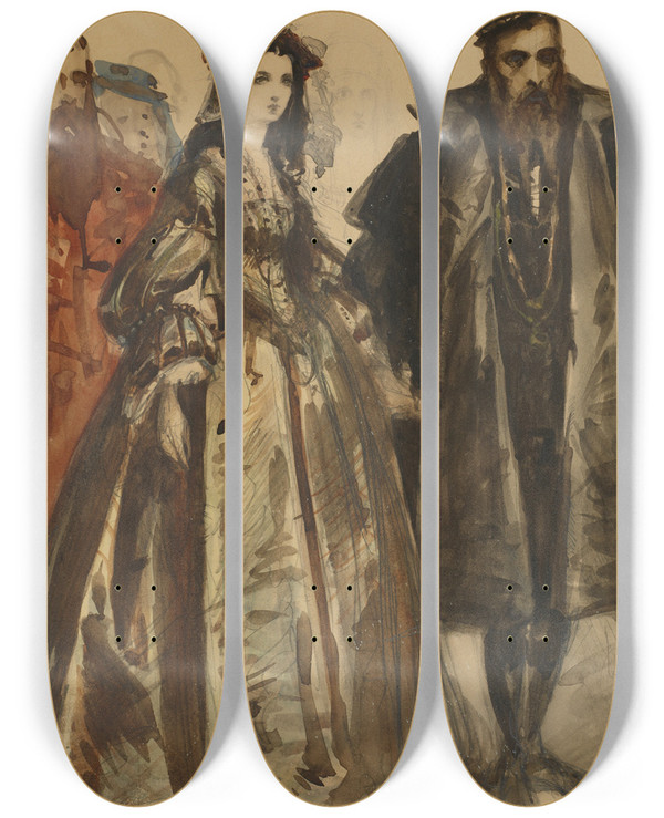 Triptych art skateboard deck of Jan Matejko Zygmunt Ii August And Barbara by Jan Matejko (1838-1893)
