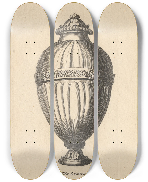 Triptych art skateboard deck of Placido Columbani At The Villa Ludovisi At Rome by Placido Columbani (1744-1801)