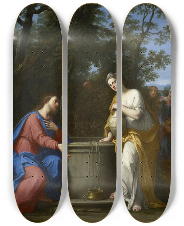 Triptych art skateboard deck of Marcantonio Franceschini Christ And The Woman Of Samaria by Marcantonio Franceschini (1648-1729)