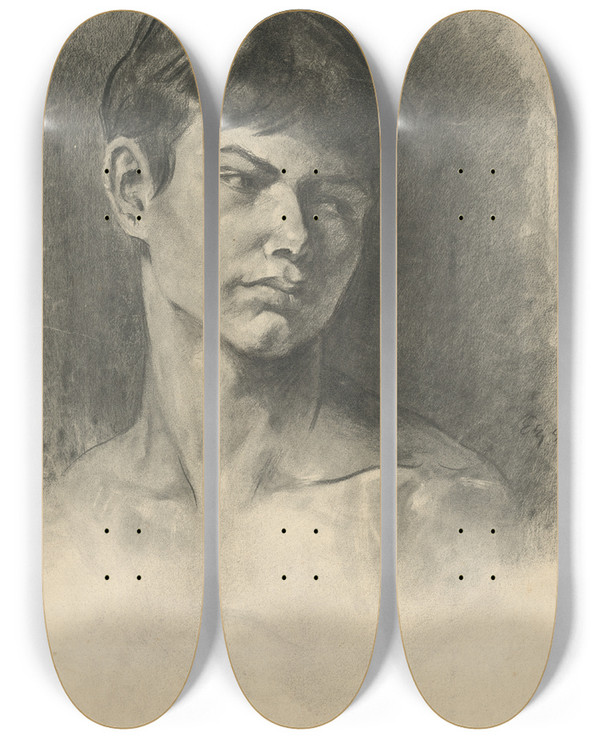 Triptych art skateboard deck of Jlius Der Hlava Chlapca by Jlius der