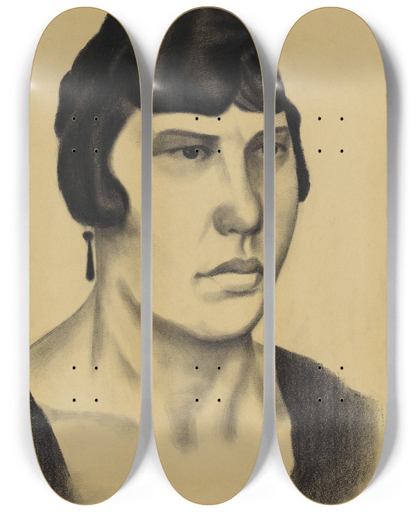Triptych art skateboard deck of Karl Wiener Weibliches Portrt Iv by Karl Wiener (1901-1949)