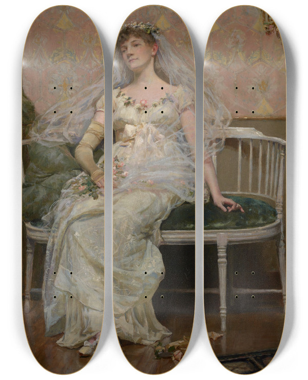 Triptych art skateboard deck of Douglas Volk After The Reception by Douglas Volk (1856-1935)