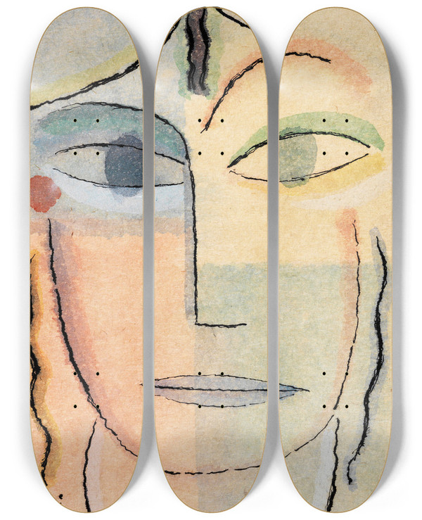 Triptych art skateboard deck of Alexej Von Jawlensky Weiblicher Kopf by Alexej Von Jawlensky (1864-1941)