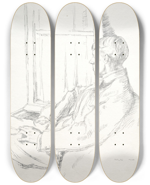 Triptych art skateboard deck of William Rothenstein Aubrey Vincent Beardsley by William Rothenstein (1872-1945)