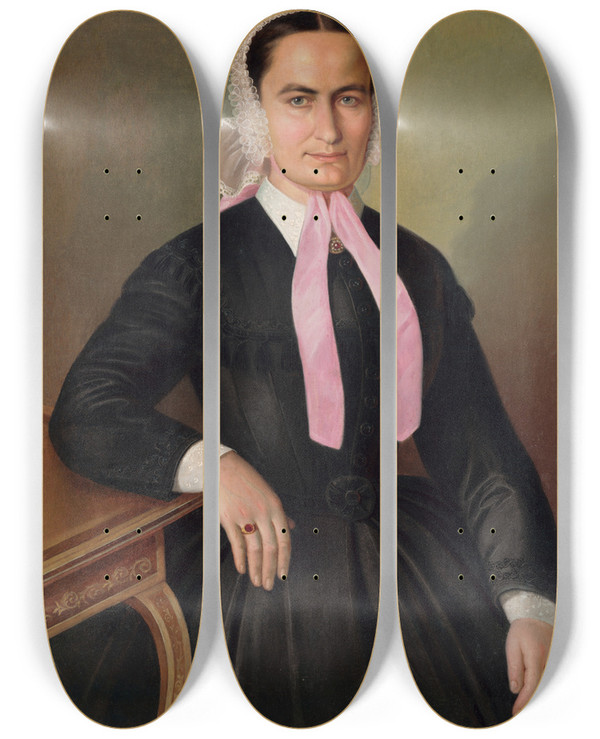 Triptych art skateboard deck of Peter Michal Boh Portrait Of Mrs Vavreanov by Peter Michal Bohun (1822-1879)