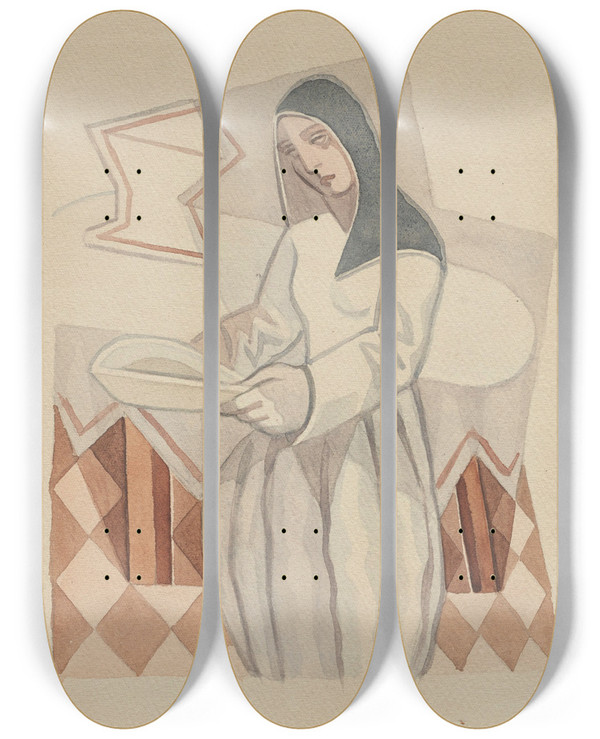 Triptych art skateboard deck of Juan Gris La Religieuse by Juan Gris (1887-1927)