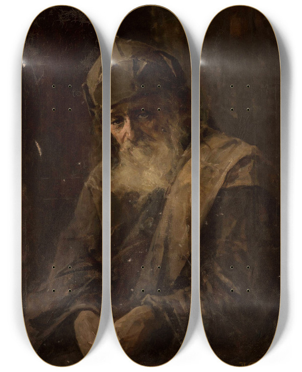 Triptych art skateboard deck of Pantaleon Szyndler Portrait Of A Philosopher by Pantaleon Szyndler (1846-1905)