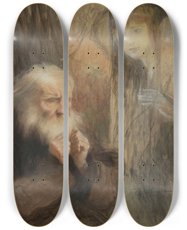 Triptych art skateboard deck of Teodor Axentowicz Vision Memory by Teodor Axentowicz (1859-1938)