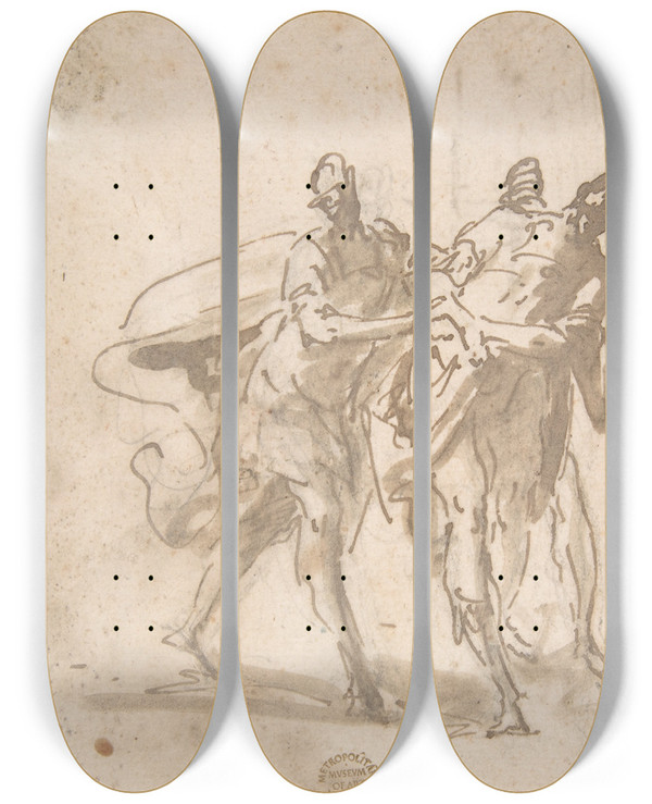 Triptych art skateboard deck of Domenico Mondo Three Figures by Domenico Mondo (1723-1806)