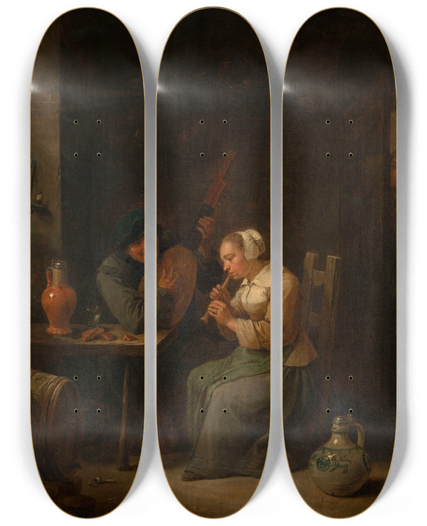 Triptych art skateboard deck of David Teniers The Younger Duet by David Teniers The Younger (1610-1690)