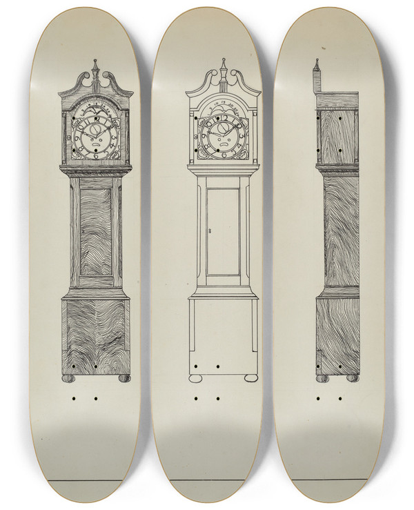 Triptych art skateboard deck of Ernest A Towers Jr Grandfather Clock_3 by Ernest A Towers Jr (20-)