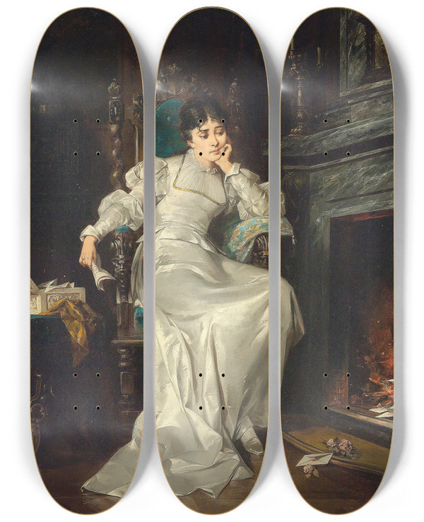 Triptych art skateboard deck of Carl Schweninger Jr Verlorene Liebe by Carl Schweninger Jr (1854-1903)