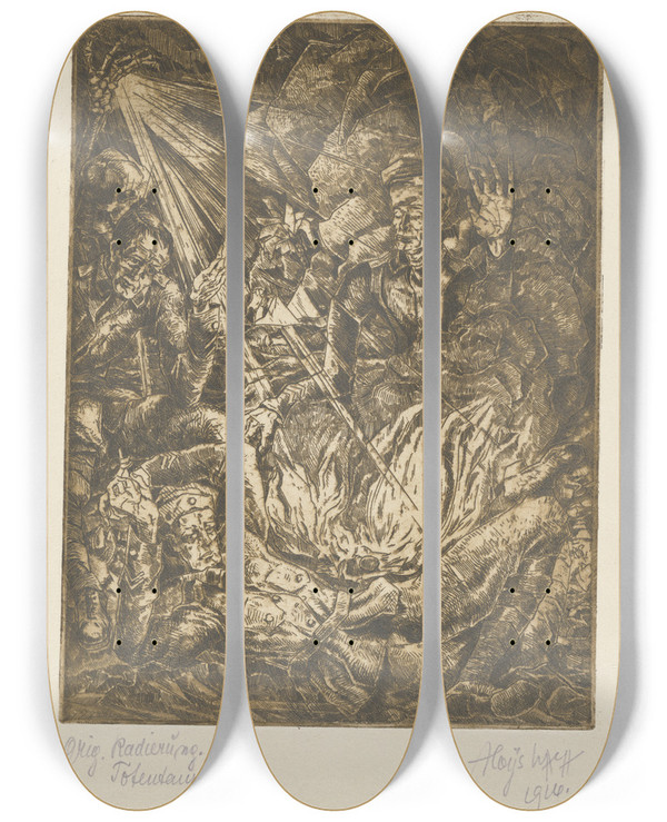 Triptych art skateboard deck of Aloys Wach Der Inder by Aloys Wach (1892-1940)