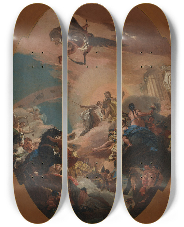 Triptych art skateboard deck of Giovanni Battista Tiepolo Apollo And Phathon by Giovanni Battista Tiepolo (1696-1770)
