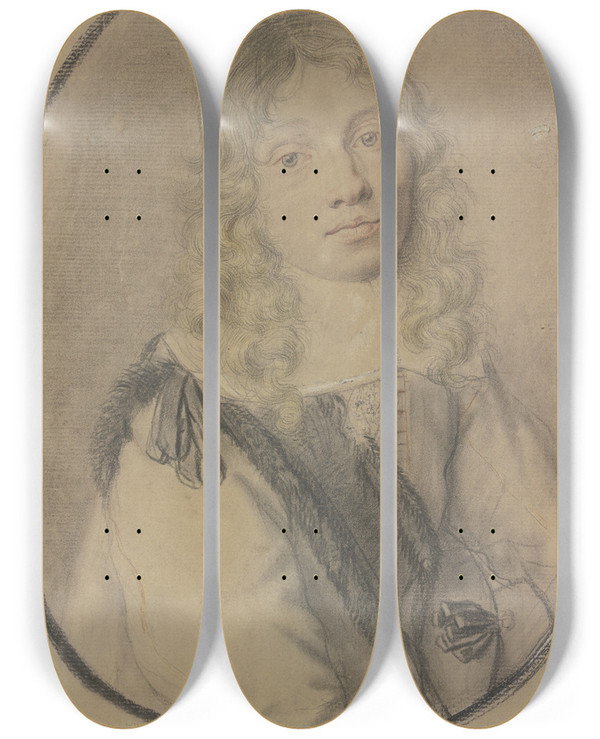 Triptych art skateboard deck of Joachim Von Sandrart Bildnis Eines Jungen Mannes Nach Rechts by Joachim Von Sandrart (1609-1688)