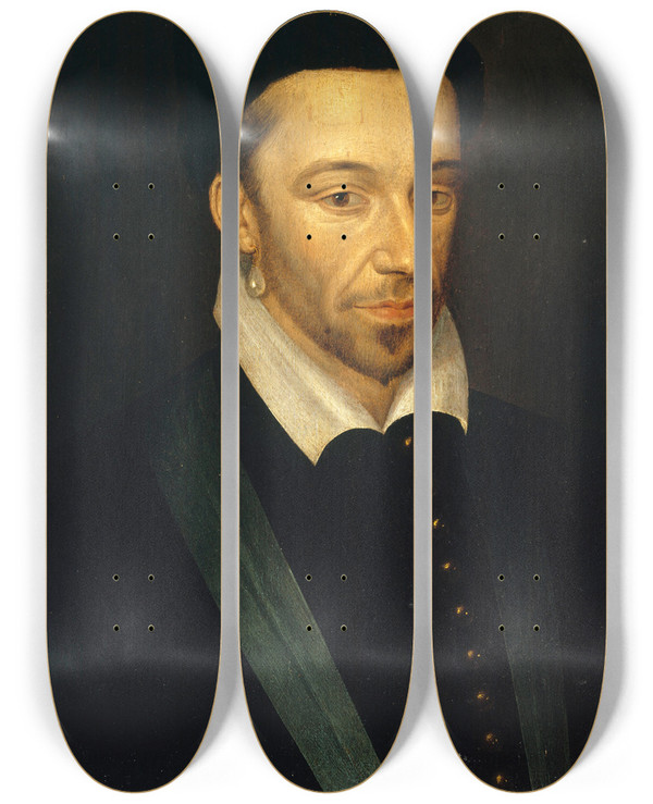 Triptych art skateboard deck of Franois Quesnel Portrait Dhenri Iii 15511589 Roi De France by Francois Quesnel (1543-1619)