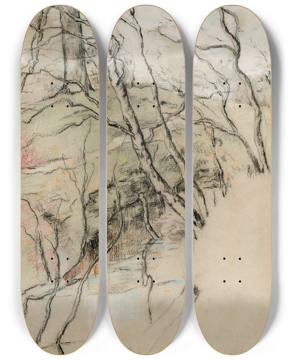 Triptych art skateboard deck of Theo Van Hoytema Een Bosbeek by Theo Van Hoytema (1863-1917)