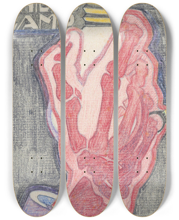 Triptych art skateboard deck of Reijer Stolk Ontwerp Voor Reclame Voor Philips Lamp by Reijer Stolk (1896-1945)