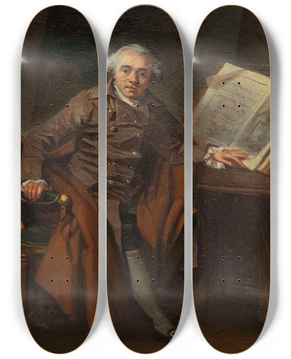 Triptych art skateboard deck of Marguerite Grard Portrait Prsum De Jeanjacques Lagrene Dit Portrait Dun Homme Dans Un Manteau Crois by Marguerite Gerard (1761-1837)