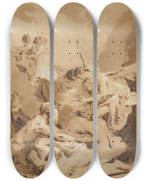 Triptych art skateboard deck of Giovanni Battista Tiepolo The Last Communion Of St Jerome by Giovanni Battista Tiepolo (1696-1770)
