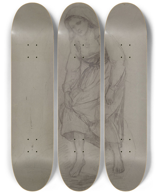 Triptych art skateboard deck of Adolph Tidemand Kvinne Som Stikker Trne I Vannet by Adolph Tidemand (1814-1876)
