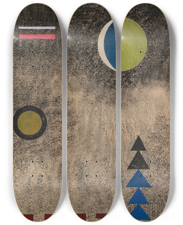 Triptych art skateboard deck of Wassily Kandinsky Im Lockeren Schwarz by Wassily Kandinsky (1866-1944)