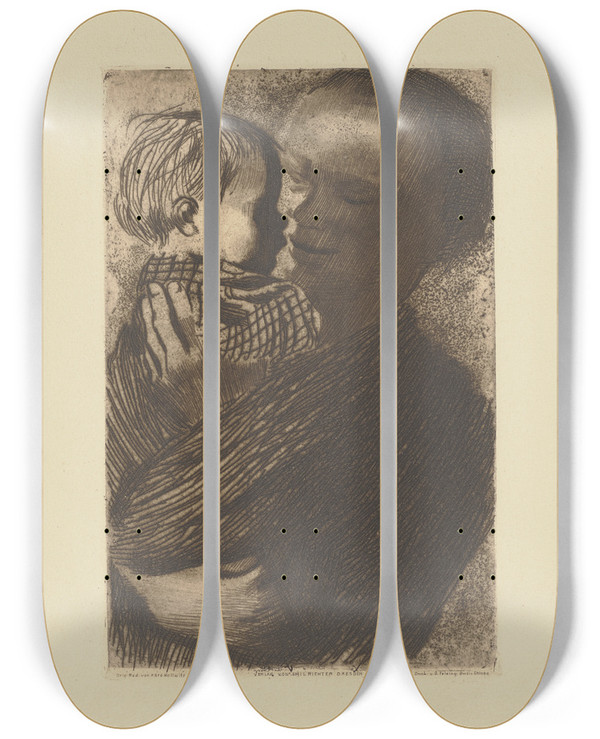 Triptych art skateboard deck of Kthe Kollwitz Mutter Mit Kind Auf Dem Arm by Kthe Kollwitz (1867-1945)