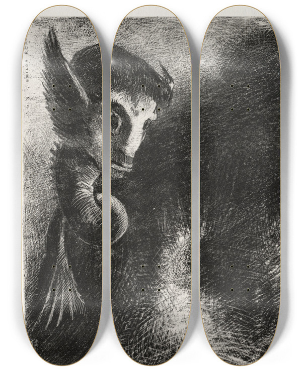 Triptych art skateboard deck of Odilon Redon The Chimera Gazed At All Things With Fear by Odilon Redon (1840-1916)