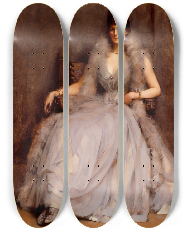 Triptych art skateboard deck of James Jebusa Shannon Portrait Of Cecilia Tower by James Jebusa Shannon (1862-1923)