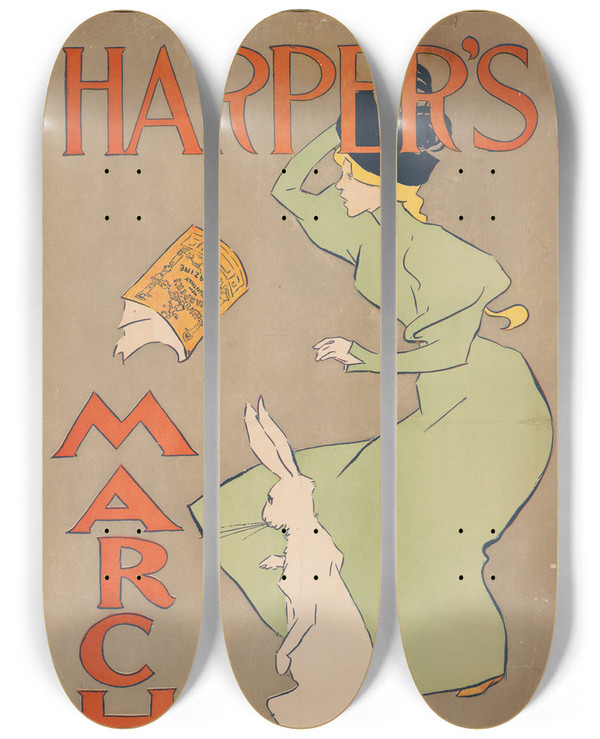 Triptych art skateboard deck of Edward Penfield Harpers March_2 by Edward Penfield (1866-1925)