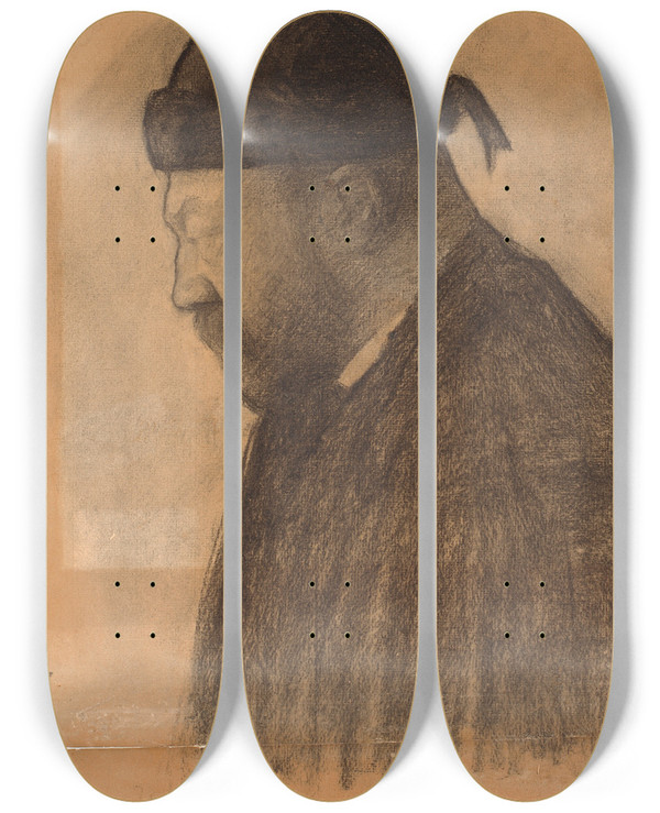 Triptych art skateboard deck of Vilhelm Hammershi Portrt Af Thorvald Bindesbll I Profil Mod Venstre by Vilhelm Hammershoi (1864-1916)