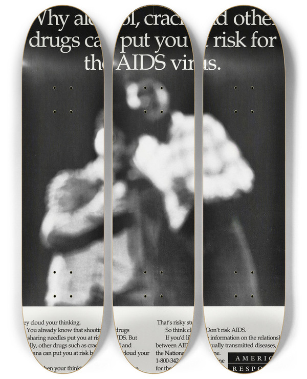 Triptych art skateboard deck of Centers For Disease Control And Prevention Why Alchoholcrack And Other Drugs Can Put You At Risk For The Aids Virus by Centers for Disease Control and Prevention (1946)