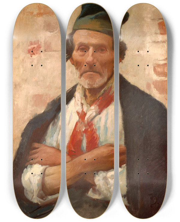Triptych art skateboard deck of Frank Duveneck Chioggia Fisherman by Frank Duveneck (1848-1919)